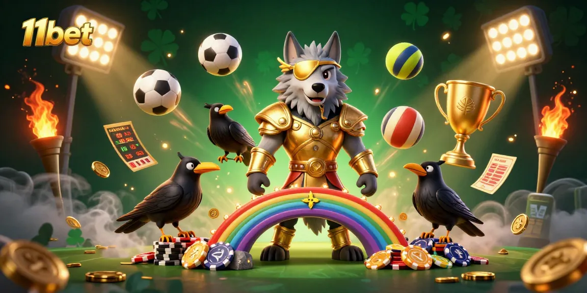 Experience thrilling sports betting action with 11bet in this vibrant 3D casino scene.