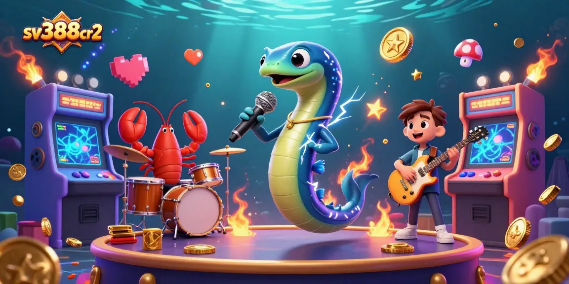 View sv388cr2's underwater casino performance featuring a DJ eel and vibrant colorful game elements.