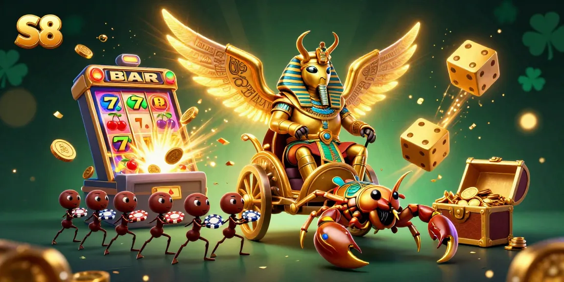 S8 showcases an exciting gaming adventure with a neon-charged casino scene featuring dynamic characters and game elements.