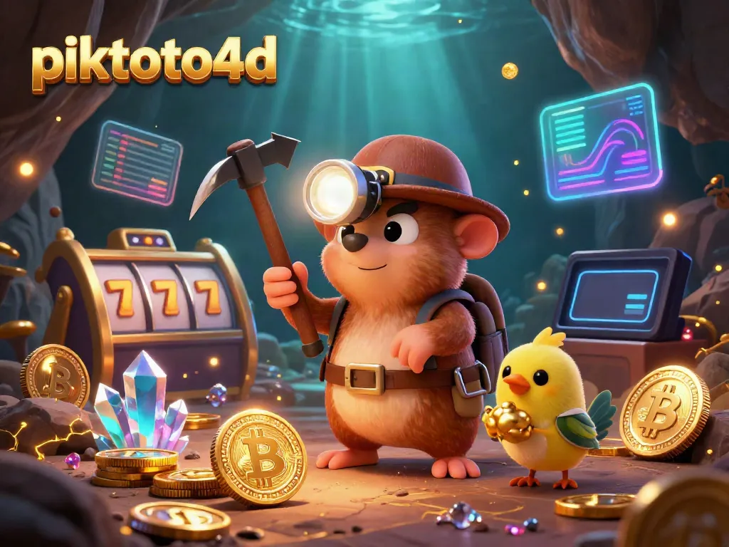 Experience excitement with piktoto4d in a vibrant 3D digital casino scene featuring playful characters and game elements.