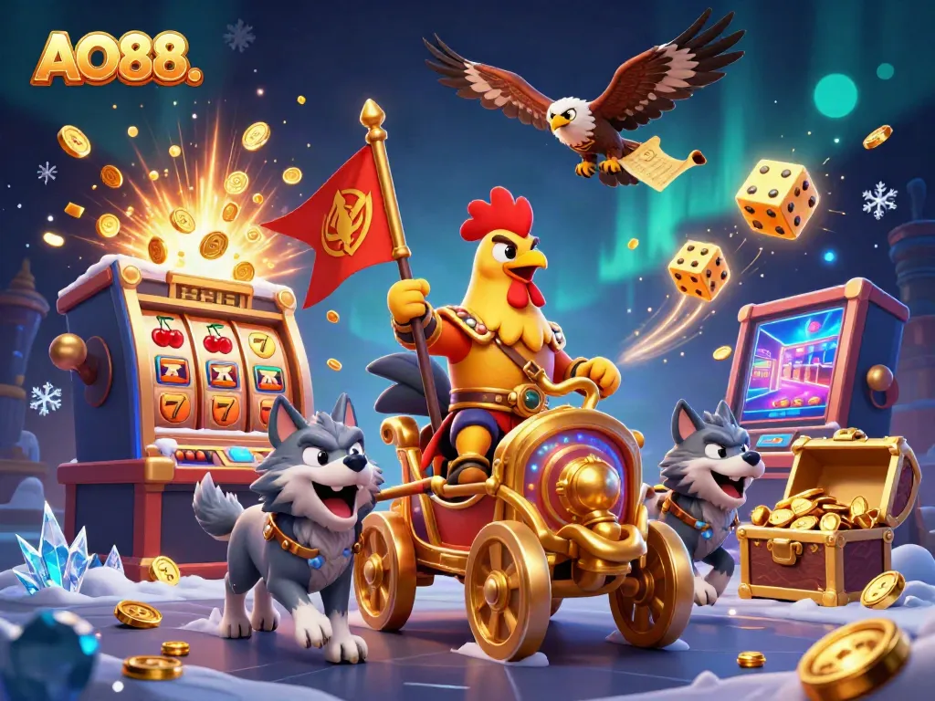 Experience the thrill of AO88. with a bustling casino scene featuring 3D characters and dynamic game elements.