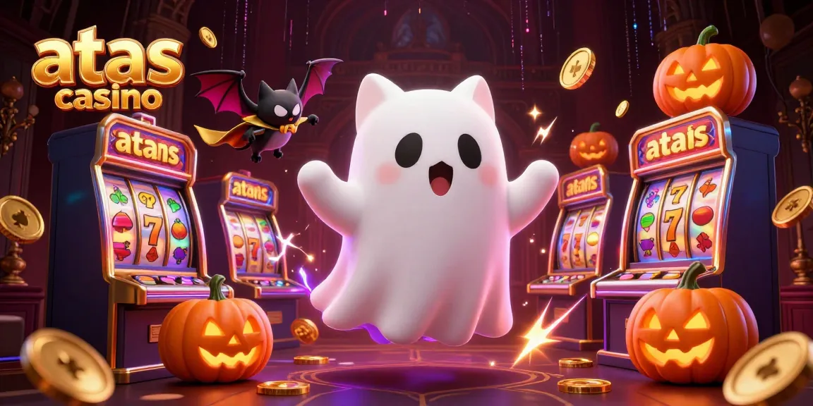 Experience the fun at atas casino with a vibrant 3D illustration showcasing slot machines, games, and playful characters.