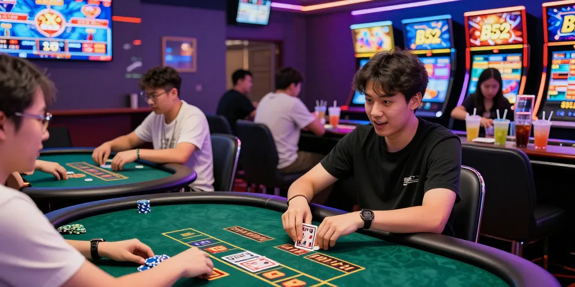 Diverse players enjoying B52 casino games, highlighting excitement and camaraderie in a vibrant casino atmosphere.