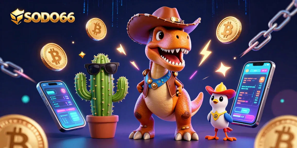 SODO66 combines thrilling gaming adventures with immersive fun in an exciting cartoon illustration.