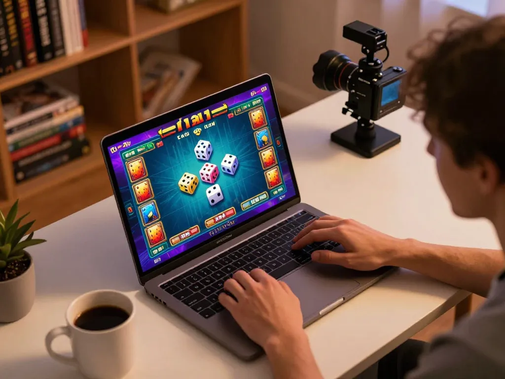 Player engaging in Tài Xỉu online gaming at home with a laptop, immersing in the exciting experience on taixiuonline8