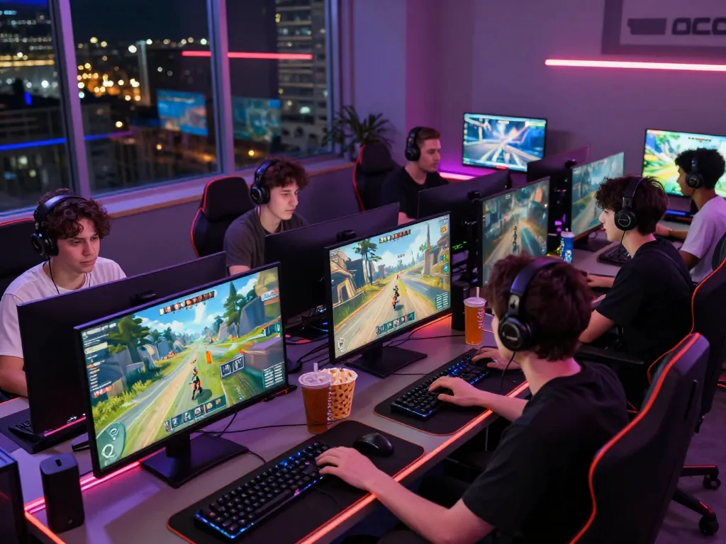 Players enjoying multiplayer games at www.mantra88.com in an energetic gaming lounge.