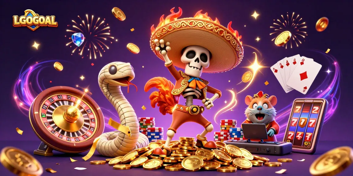 Experience winning at LGOGOAL with vibrant characters and casino elements in a fun 3D scene.