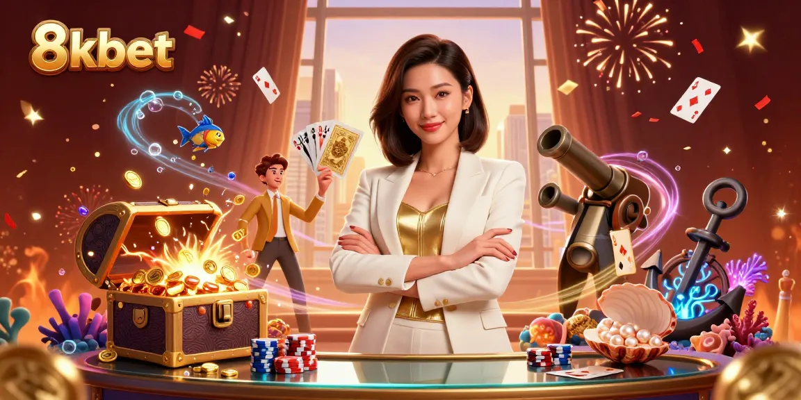 Experience the thrill of 8xbet with a glamorous Asian woman holding cards amidst dynamic casino elements.