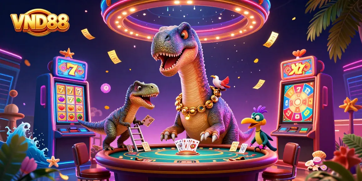 Engage in exciting games at VND88, where a brontosaurus oversees thrilling casino action.