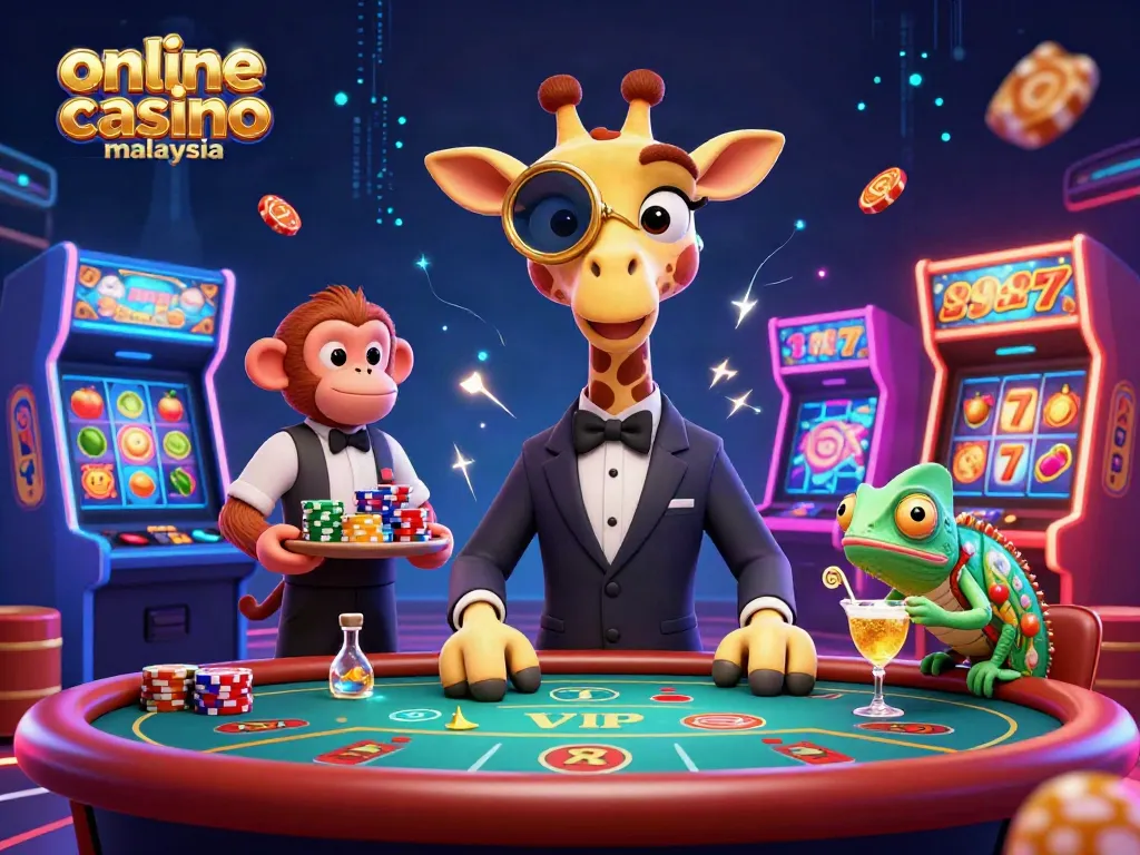 Experience the excitement of online casino malaysia with vibrant characters and casino elements.