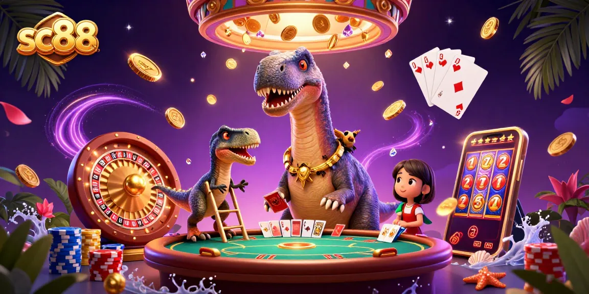 Experience the excitement of sc88 with vibrant characters, sparkling gems, and winning cards in a lively casino setting.