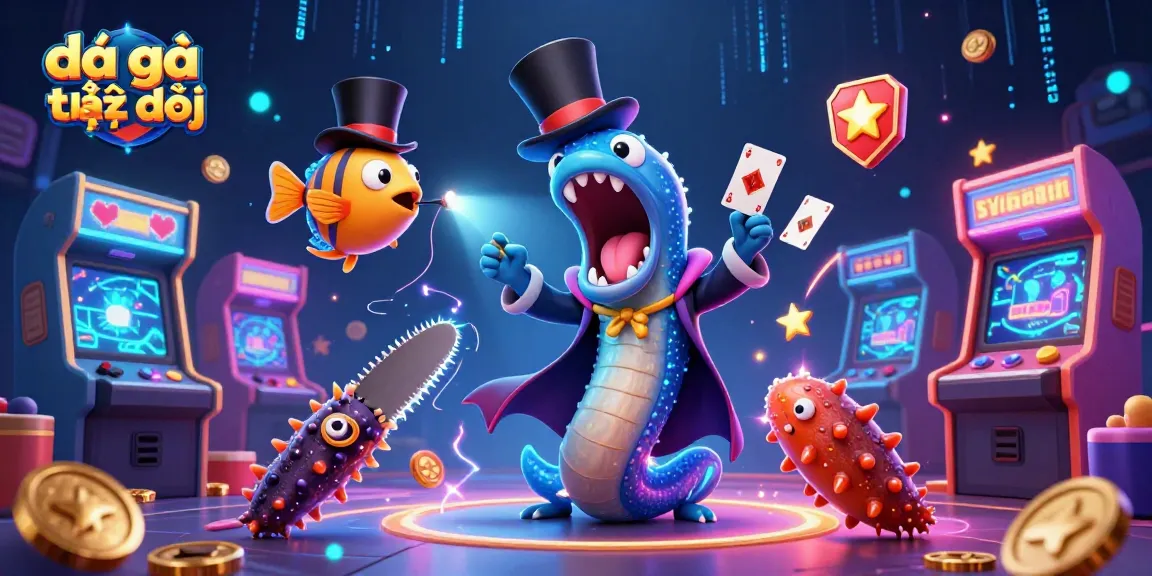 Experience đá gà trực tiếp excitement with a vibrant gaming arena featuring a magician eel and anglerfish