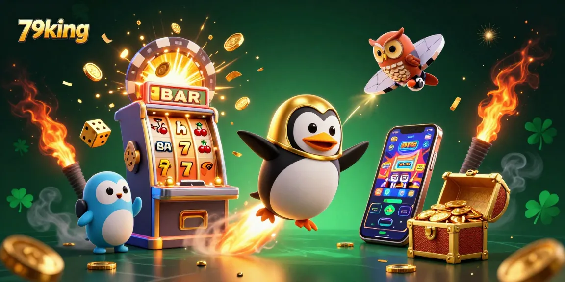 Engage in thrilling gameplay with 79king, featuring an adventure with golden penguins and exciting casino elements.