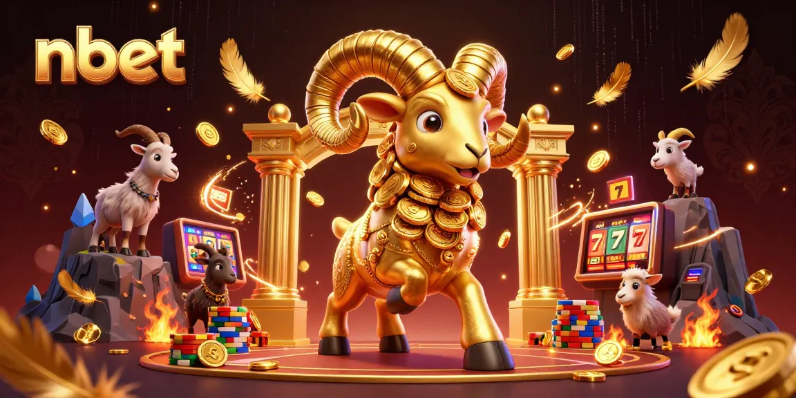 nbet's golden ram charges through a decorated casino scene full of slots and excitement