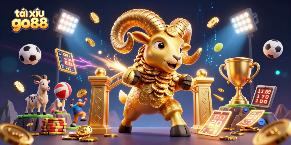 Tài xỉu go88 features a massive golden ram at a casino gate, highlighting thrilling betting action.