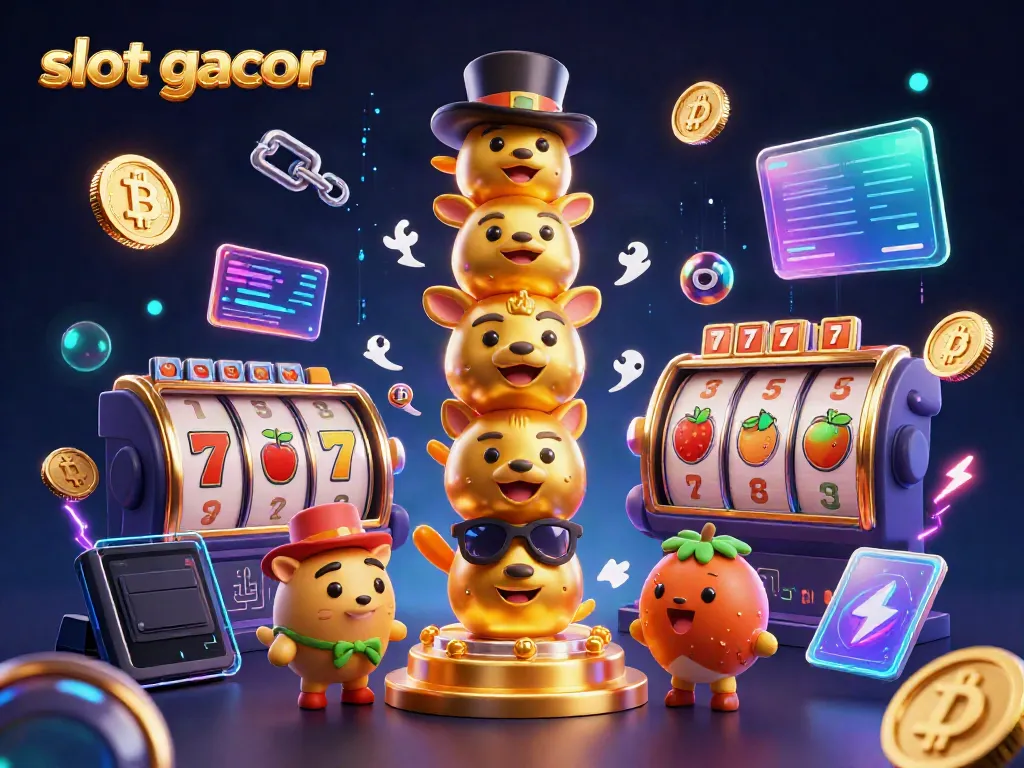 Experience the thrill of slot gacor with vibrant casino symbols and dynamic totem characters.