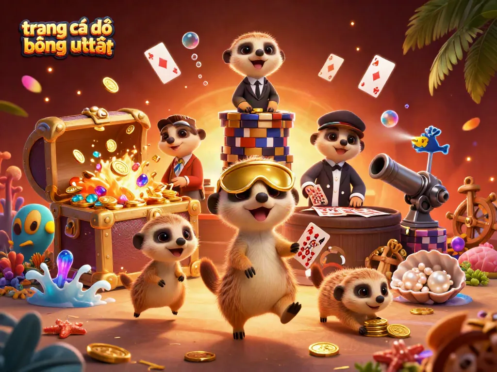 Các meerkat chạy tổ chức cá độ bóng đá uy tín được bao quanh bởi kho báu dưới nước, biểu tượng cho trang cá độ bóng đá uy tín.