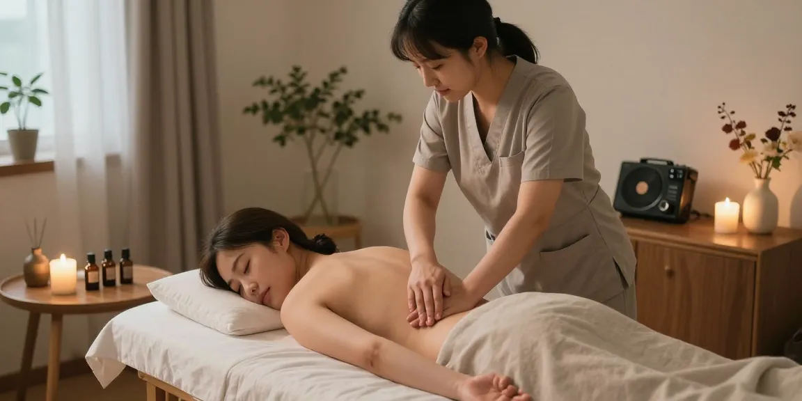 Experience a soothing 성북구출장마사지 in a serene home setting with a professional therapist.