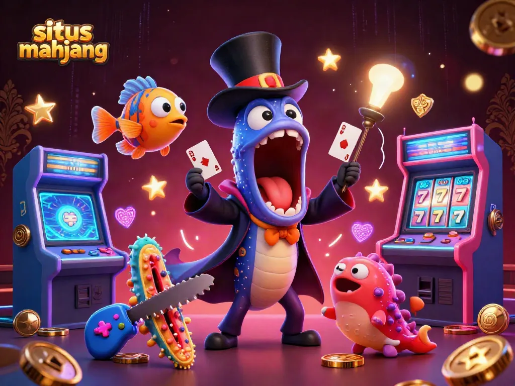 Experience situs mahjong with a magical underwater casino scene featuring cartoon characters and vibrant gaming elements.