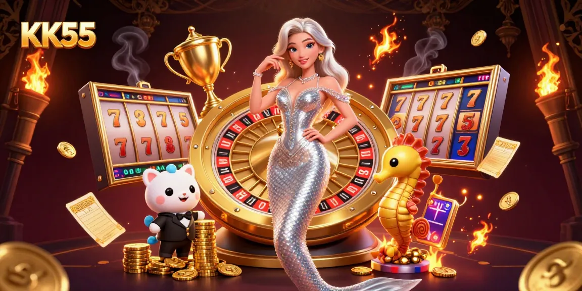 Engage with thrilling games at KK55, featuring a glamorous roulette scene with vibrant casino elements.