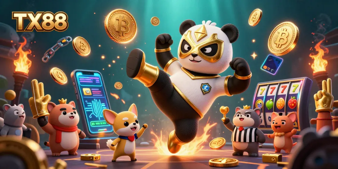 Experience TX88's thrilling gaming action with a vibrant crowd and cryptocurrency elements