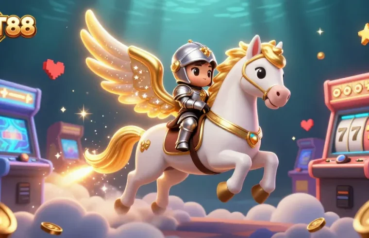 Experience thrilling gameplay with NET88's vibrant casino scene featuring a mystical horse and arcade elements.