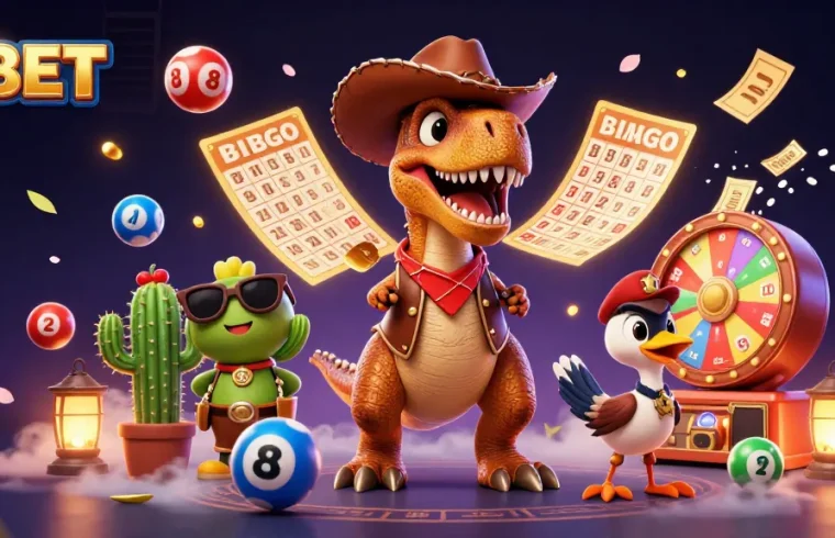 ZBET lottery excitement with a cowboy dinosaur and colorful bouncing balls