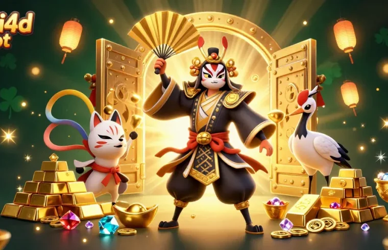 Experience thrilling gameplay with the budi4d slot featuring vibrant characters and dazzling treasures bursting from a vault.