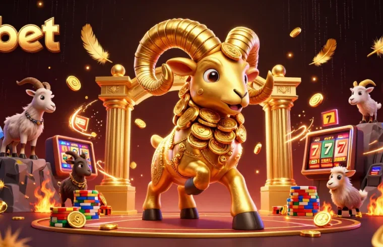 nbet's golden ram charges through a decorated casino scene full of slots and excitement