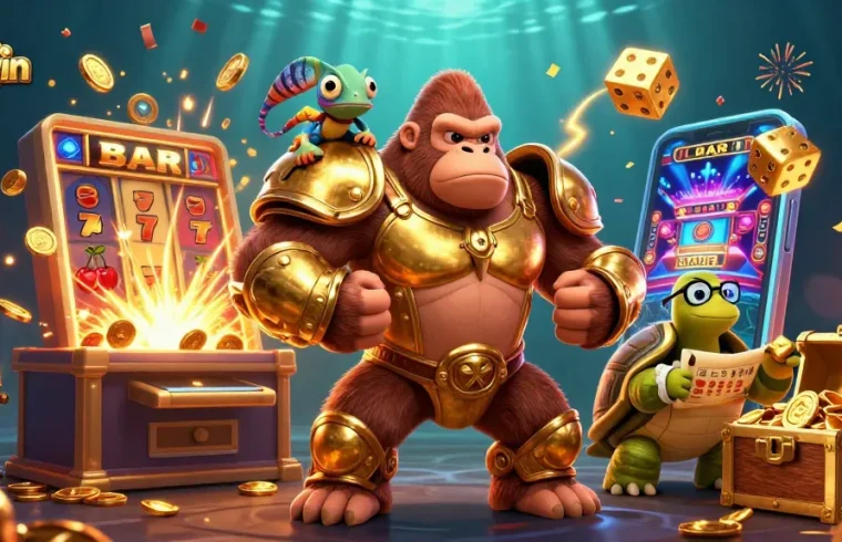 Experience exciting gameplay at 33win, showcasing thrilling slot machines, vibrant colors, and dynamic characters.