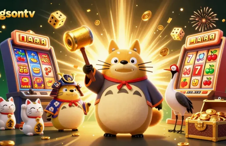 Experience thrills with luongsontv and vibrant casino scenes featuring lucky characters and slot machines.