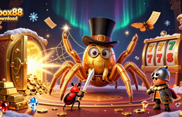 Winbox88 apk download features an enchanting 3D scene depicting casino excitement with gold and jewels.